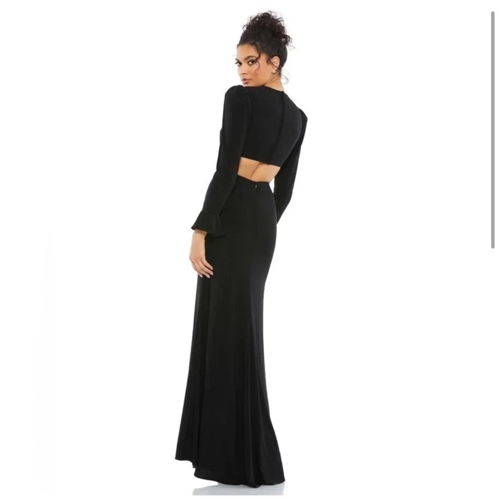NWT Mac Duggal 67944 Black Long Sleeve Puff Shoulder Cut Out Gown Size‎ 6 $398